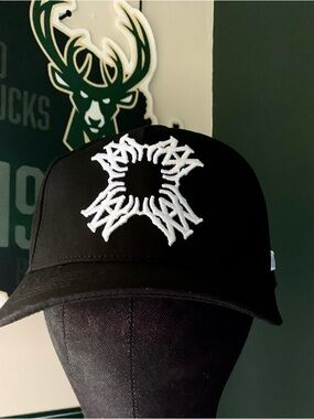 AMIRI Black Cap with White Embroidered Sunburst